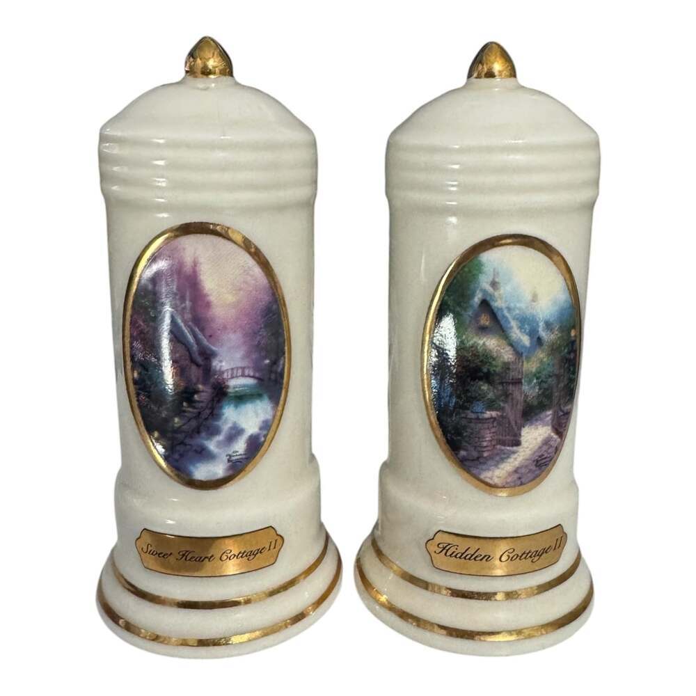 Thomas Kinkade Avon China Salt Pepper Shakers Sweet Heart Hidden Cottage II